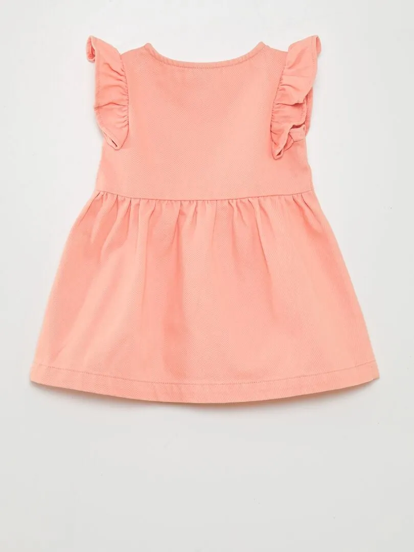 VESTIDO EVASé CON VOLANTES  ROSA
