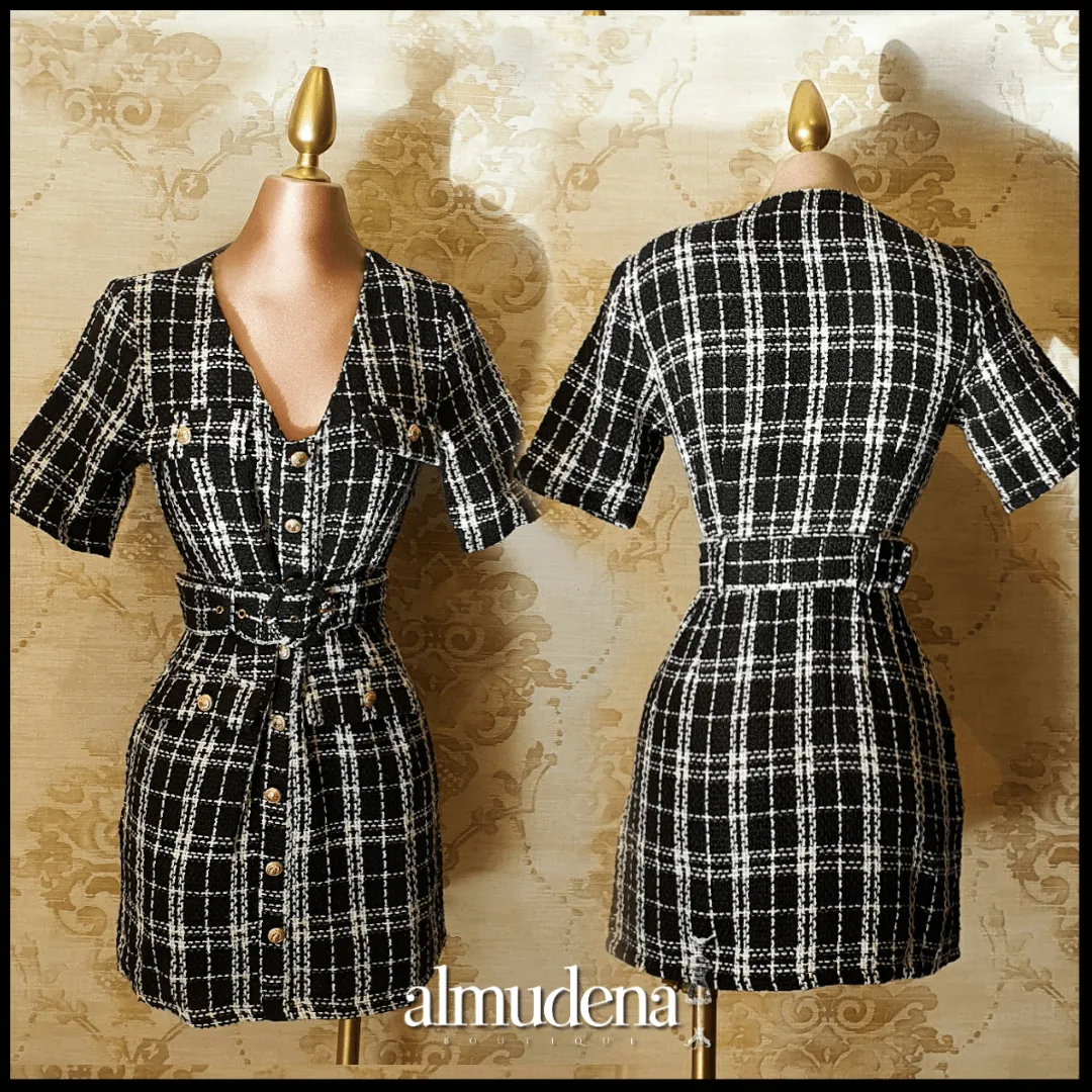 Vestido Negro Corto Tejido Manga Corta