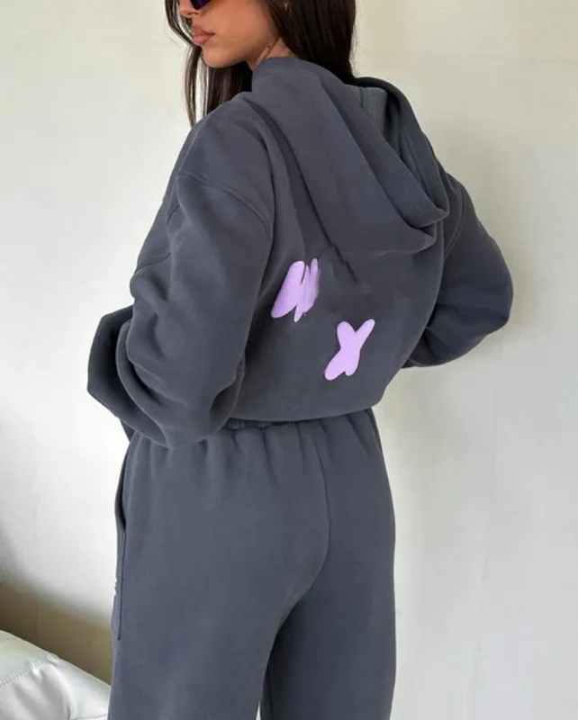 WFWOMWOMEN WOMEN'S ESTAMPADO DE LETRAS DE 2 PIEZAS COLLA COLLA COLLA SKUNSA Y PANTALES SET PITRO